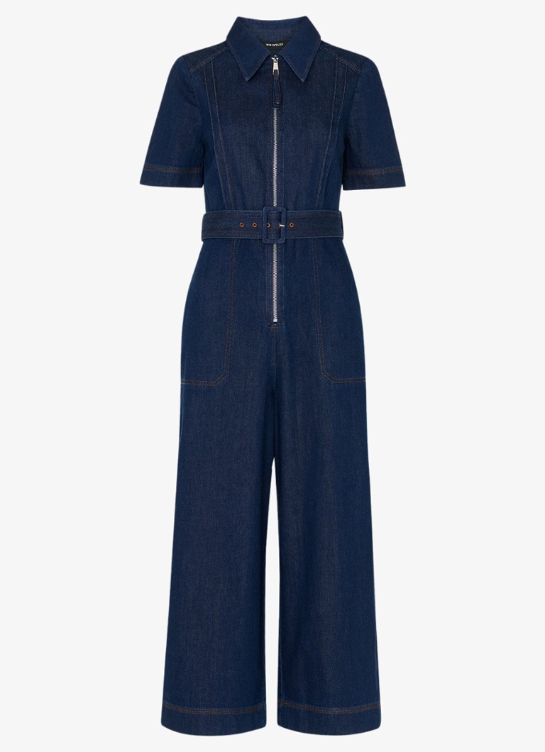 Whistles Dames Wide fit cropped jumpsuit van denim in de kleur Indigo
