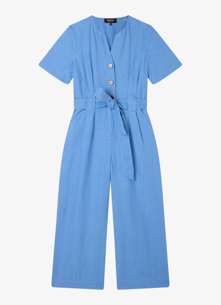 Whistles Dames Fiona wide fit jumpsuit van linnen in de kleur Blauw