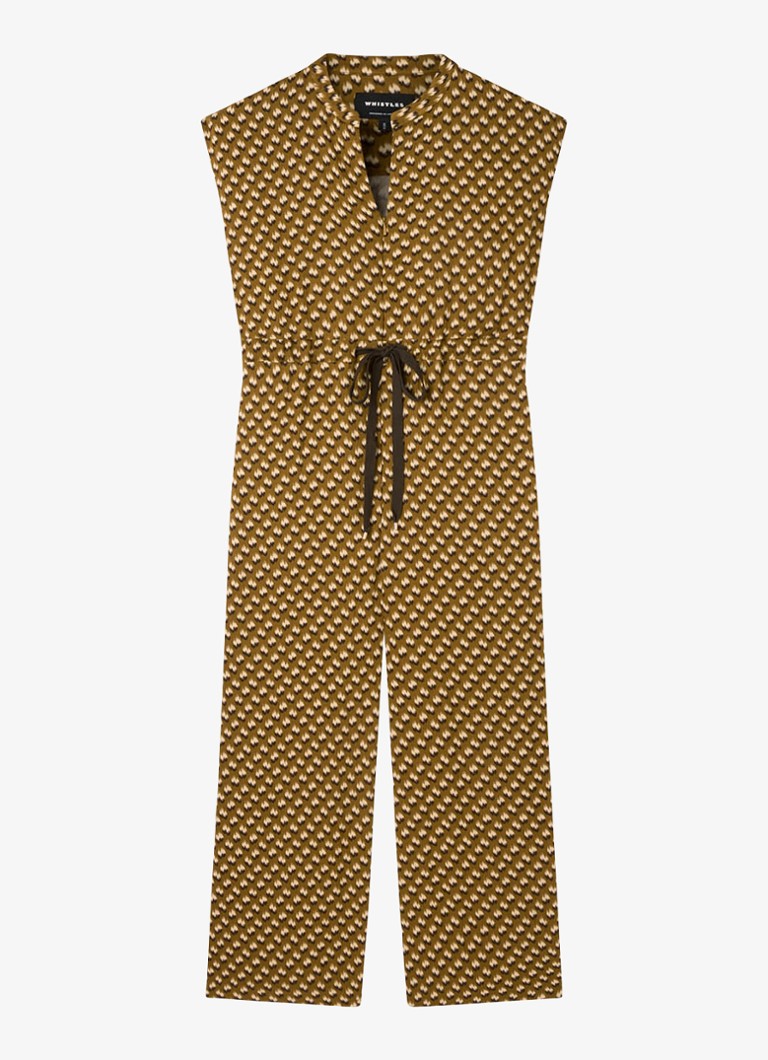 Whistles Dames Ikat straight fit jumpsuit met grafische print in de kleur Bronsgroen
