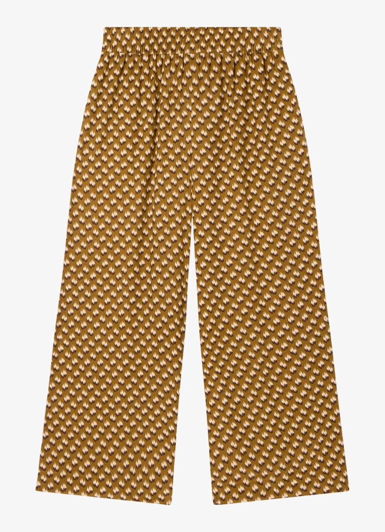 Whistles Dames Ikat high waist wide fit palazzo met steekzakken in de kleur Bronsgroen