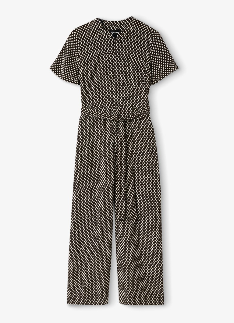 Whistles Dames Wide fit jumpsuit met ruitdessin en ceintuur in de kleur Bruin