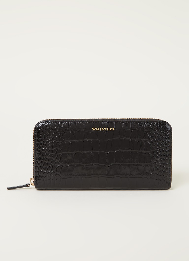 Whistles Dames Portemonnee van leer met crocostructuur in de kleur Zwart