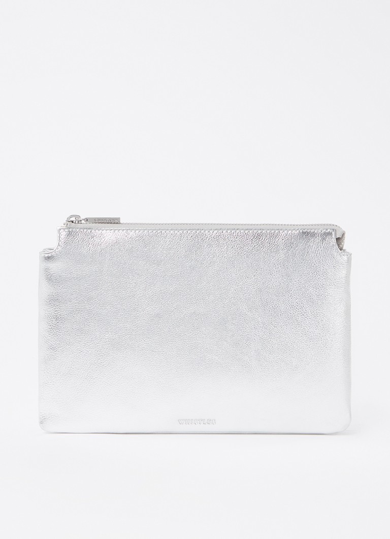 Whistles Dames Clutch van leer met metallic finish in de kleur Zilver