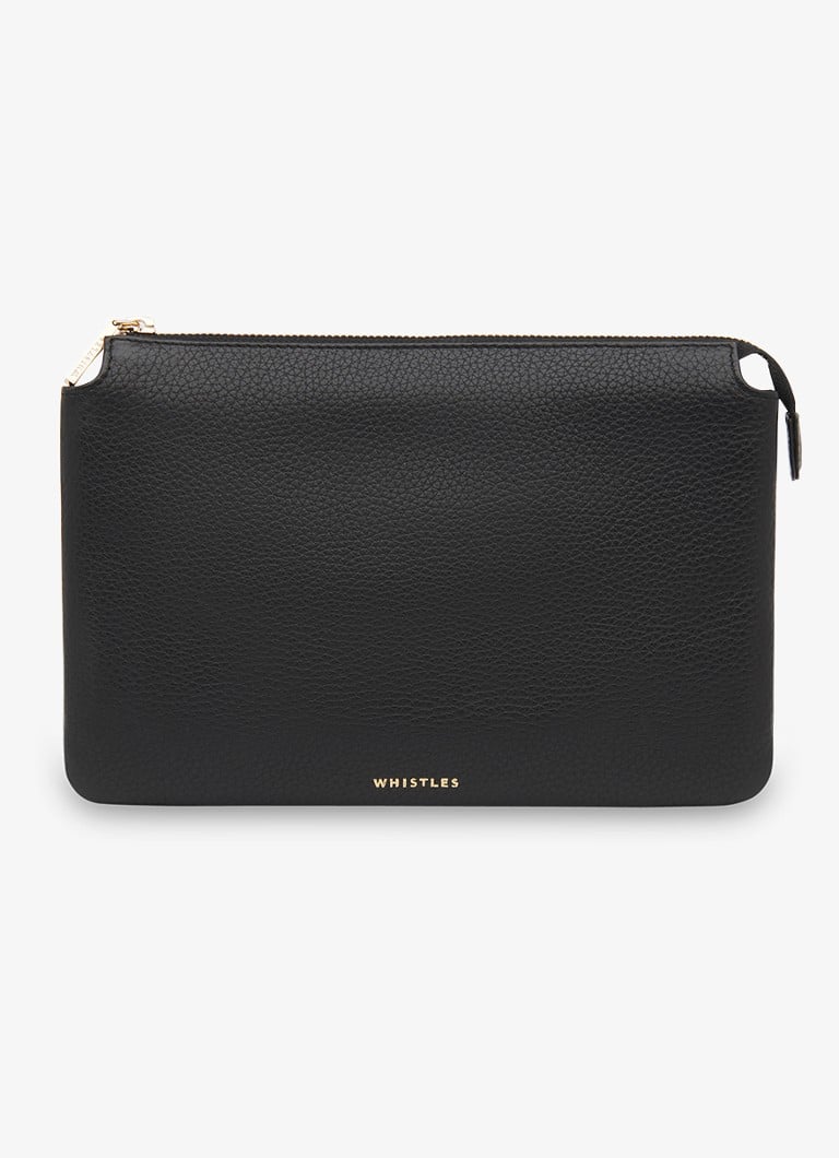 Whistles Dames Elita clutch van leer met logo in de kleur Zwart