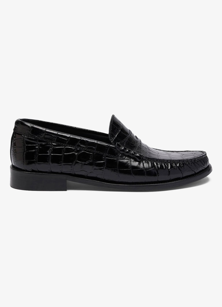 Whistles Dames Manny loafer van leer met crocostructuur in de kleur Zwart