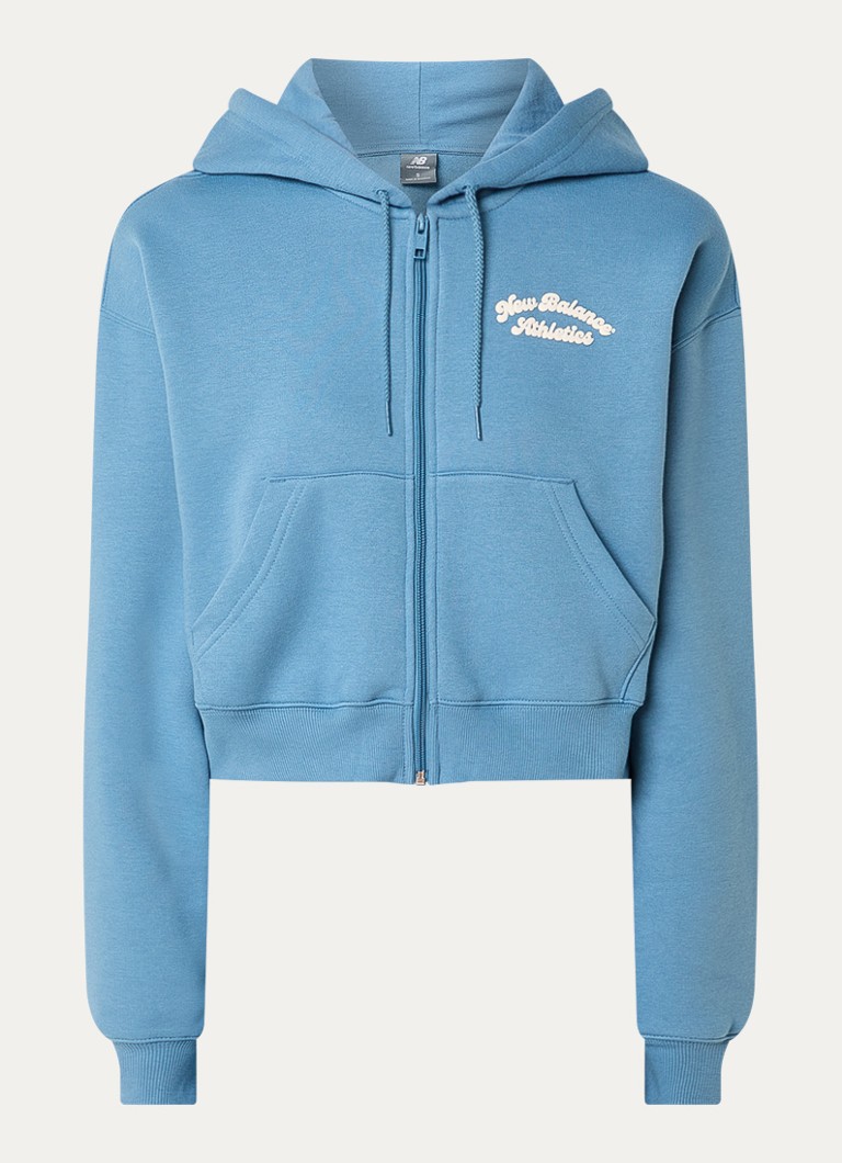 New Balance Dames Heritage cropped sweatvest met logoprint in de kleur Blauwgrijs, maat: XS