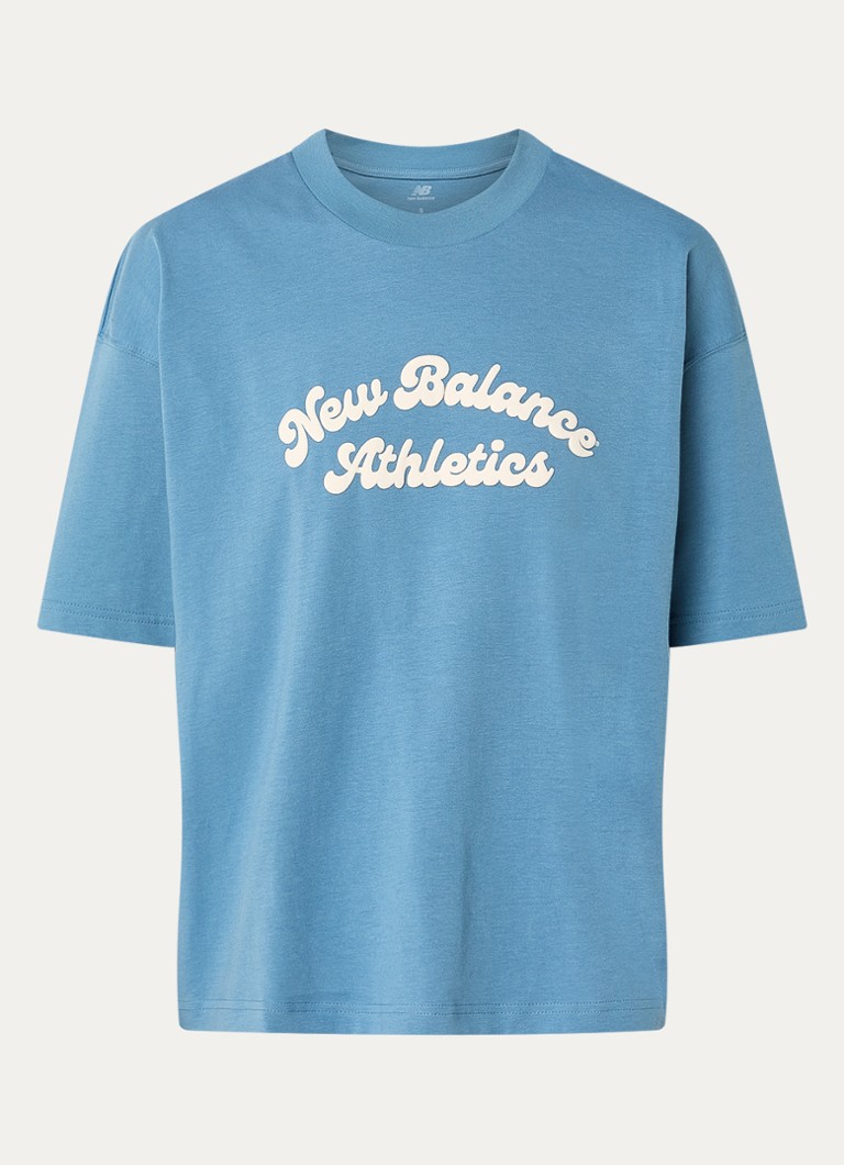 New Balance Dames Heritage T-shirt met logoprint in de kleur Staalblauw, maat: S