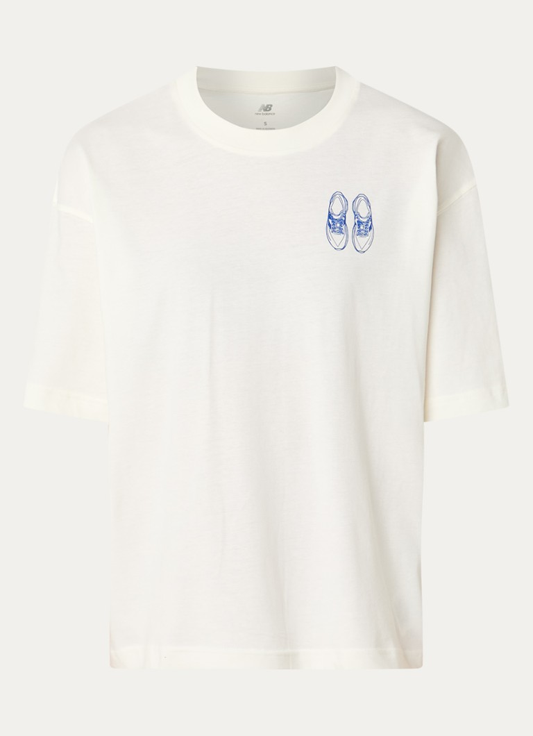 New Balance Dames Sea salt T-shirt met print in de kleur Gebroken wit, maat: L
