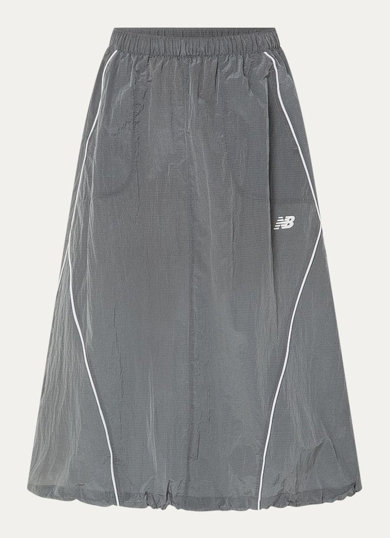 New Balance Dames Sport Legacy midi rok met logo in de kleur Grijs, maat: S