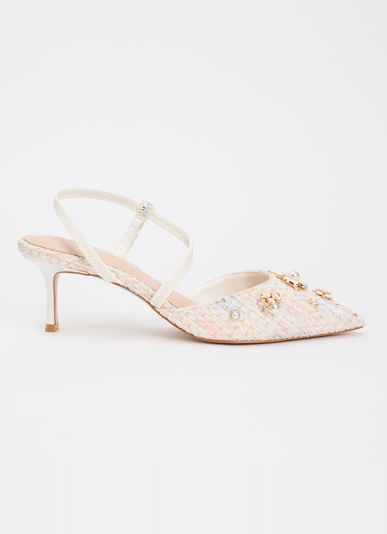 Dune London Dames Dyana slingback met imitatieparels en strass in de kleur Gebroken wit