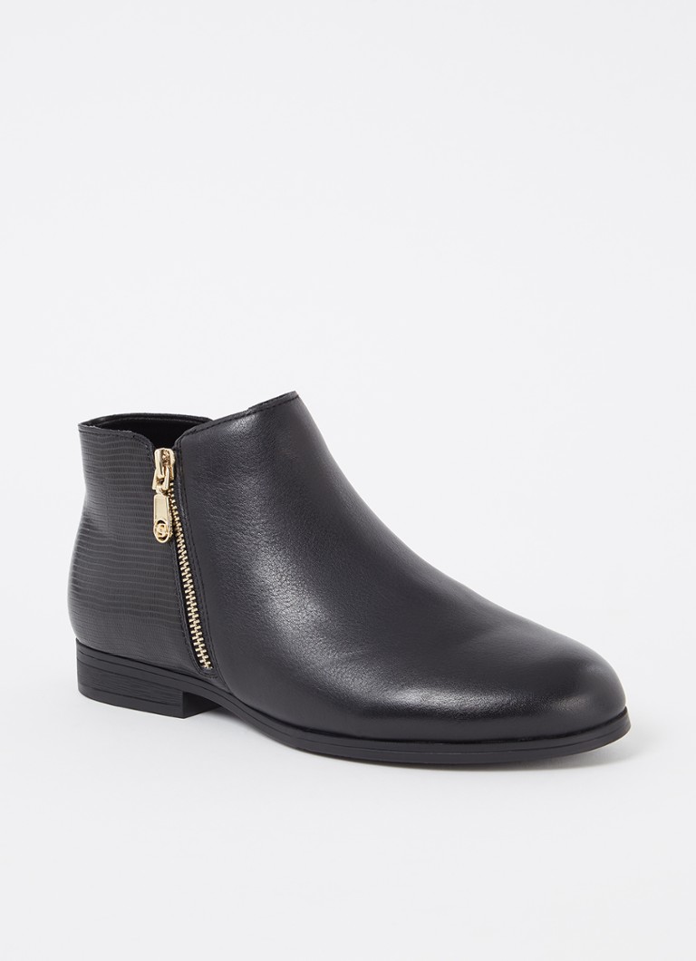 Dune London Dames Wide Fit Pandias enkellaarsje van leer in de kleur Zwart