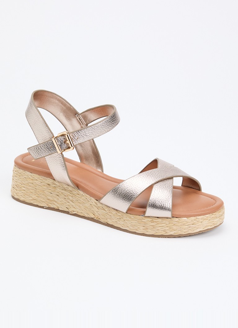 Dune London Dames Wide Fit Littleton sleehak van leer met metallic finish in de kleur Taupe