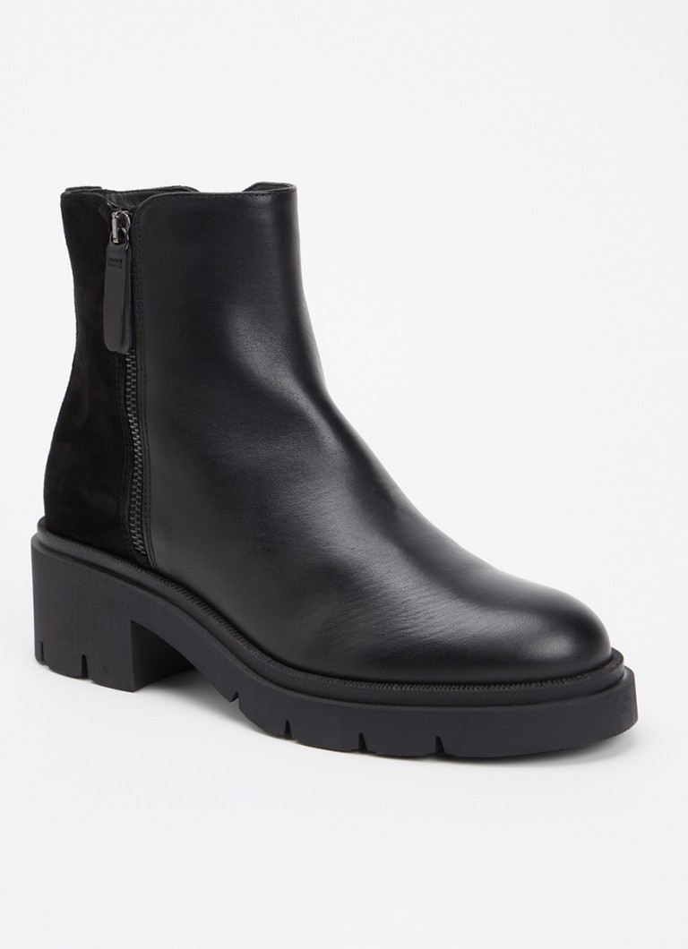 Dune London Dames Paving enkellaarsje van leer in de kleur Zwart