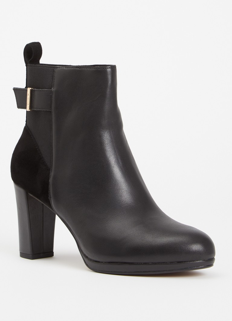 Dune London Dames Olens enkellaarsje van leer met suède details in de kleur Zwart