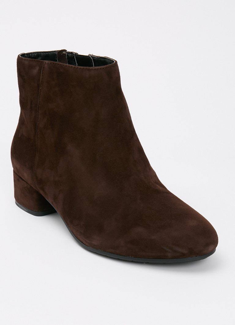 Dune London Dames Wide Fit Pippie enkellaarsje van suède in de kleur Donkerbruin