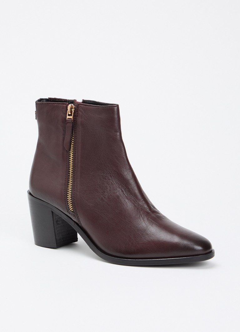Dune London Dames Purl enkellaarsje van leer in de kleur Bordeauxrood