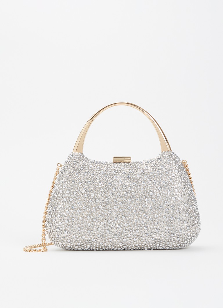 Dune London Dames Beamings clutch met strass en afneembare schouderriem in de kleur Zilver