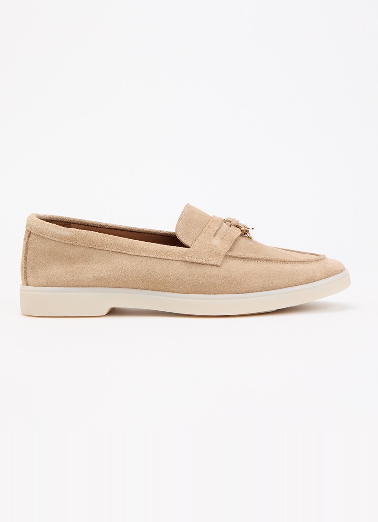 Dune London Dames Wide Fit Grinning loafer van suède in de kleur Zand