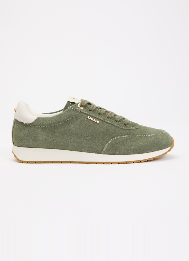 Dune London Dames Ettah sneaker van leer met logo in de kleur Olijfgroen