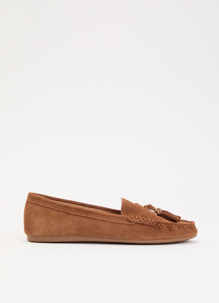 Dune London Dames Geen mocassin van leer met franjes in de kleur Cognac