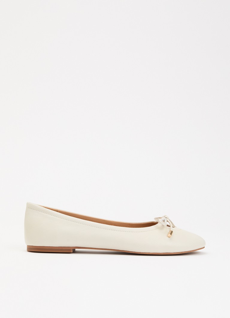 Dune London Dames Hali ballerina van leer met strikdetail in de kleur Gebroken wit