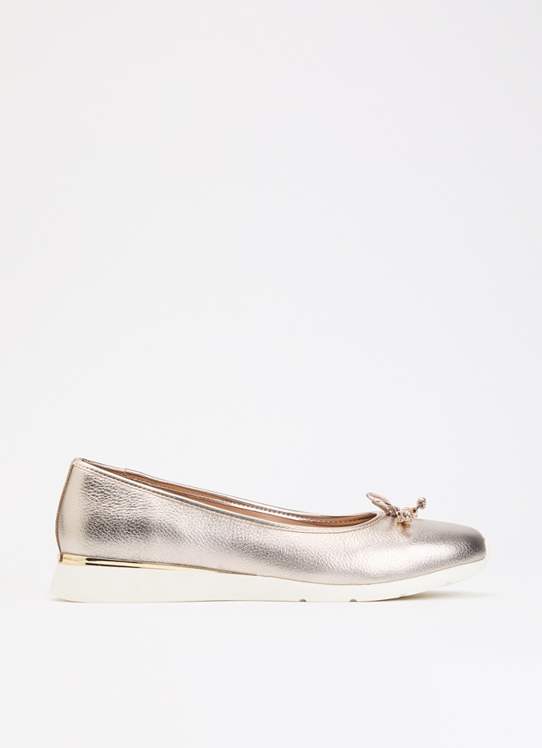 Dune London Dames Highline ballerina van leer met metallic finish in de kleur Roségoud