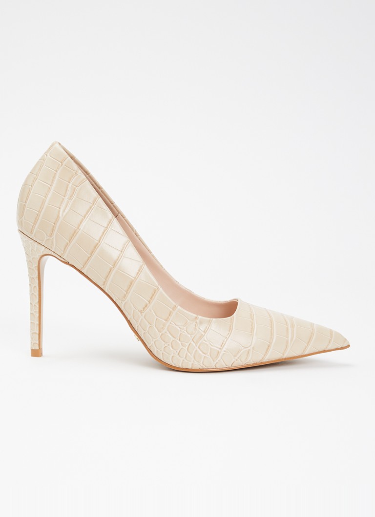 Dune London Dames Assured pump van leer met crocostructuur in de kleur Beige