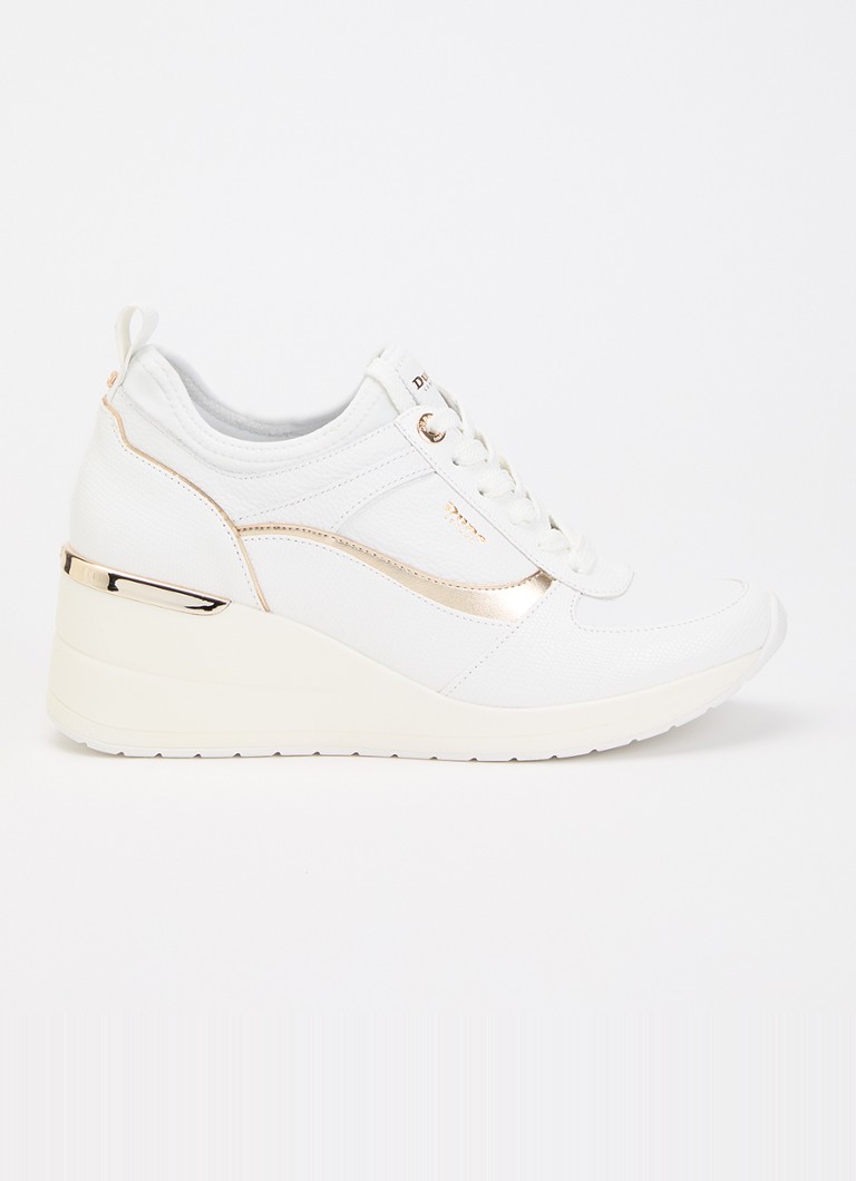 Dune London Dames Elarah sneakerwedge van leer in de kleur Gebroken wit