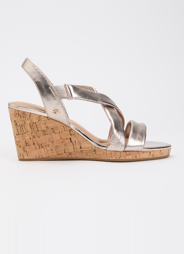 Dune London Dames Wide Fit Kamies sleehak van leer in de kleur Witgoud