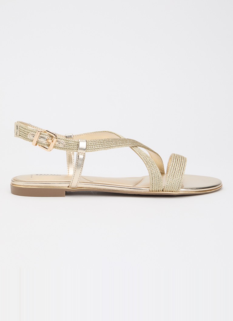 Dune London Dames Wide Fit Lope sandaal van leer met metallic finish in de kleur Goud