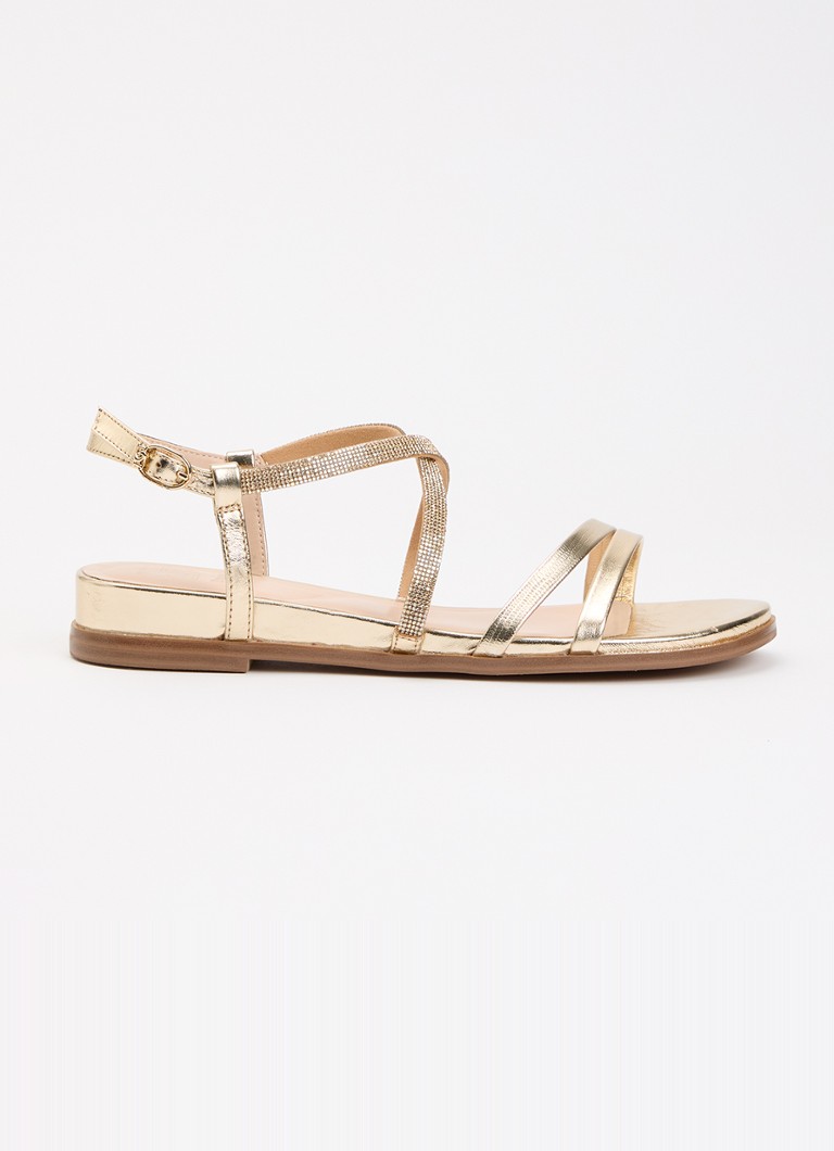 Dune London Dames Wide Fit Lexia sandaal van leer met strass in de kleur Goud