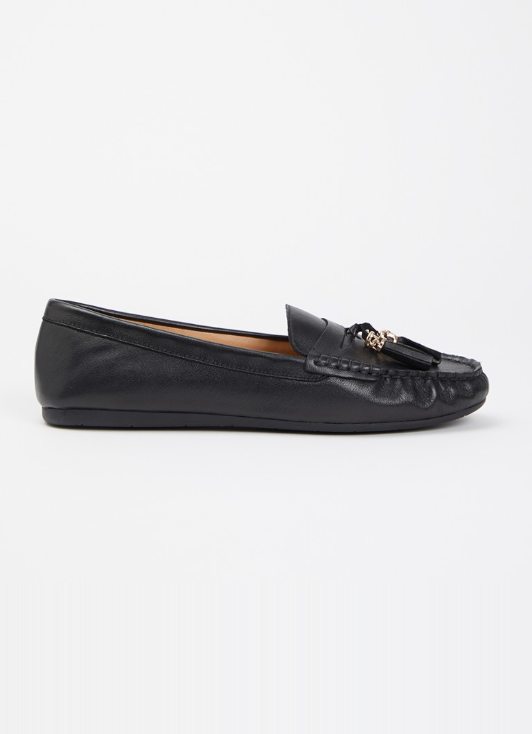 Dune London Dames Wide Fit Geen mocassin van leer met franjes in de kleur Zwart