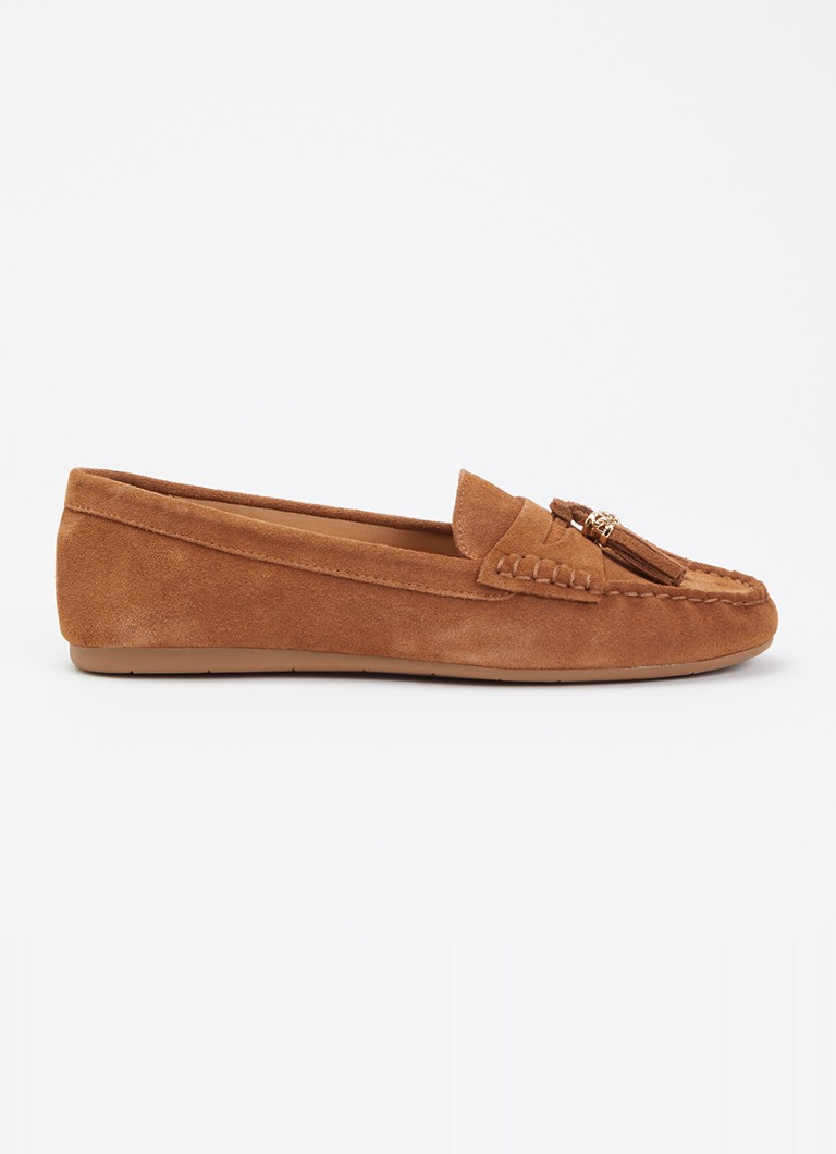Dune London Dames Wide Fit Geen mocassin van leer met franjes in de kleur Bruin