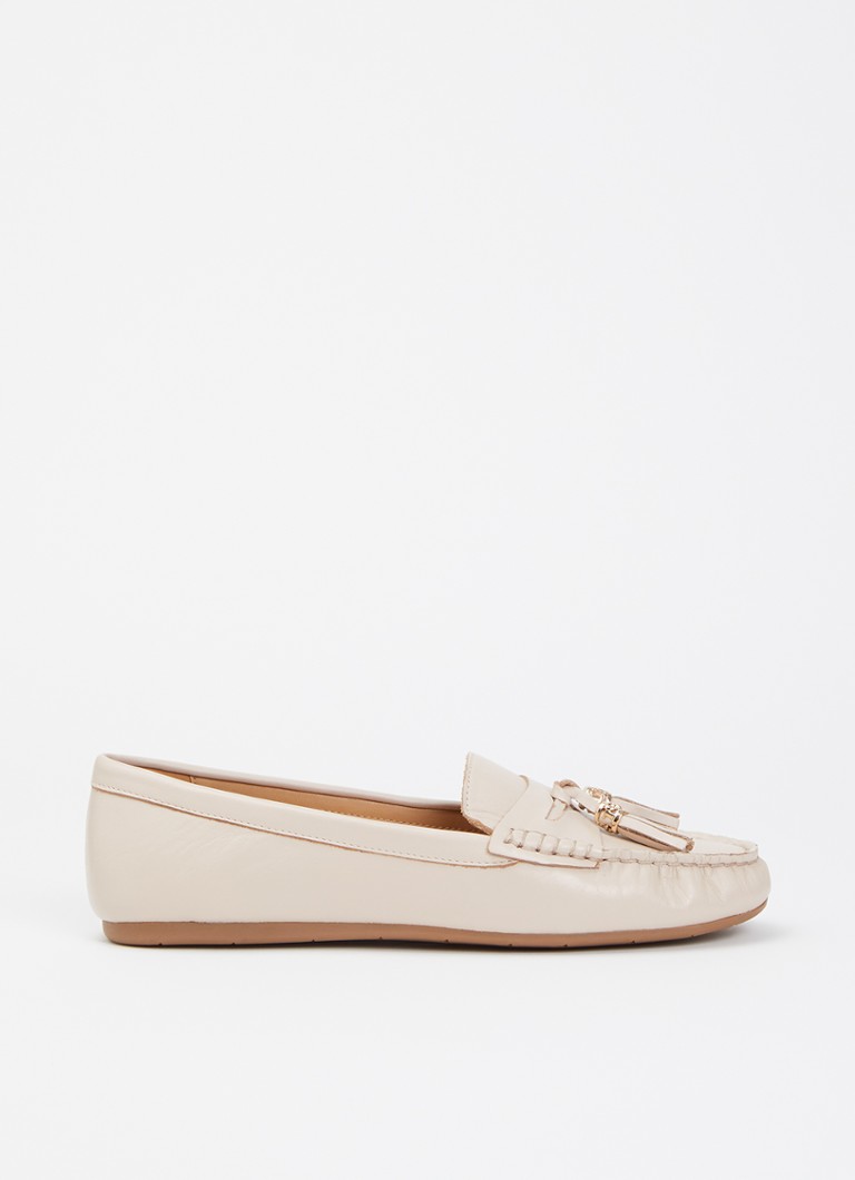 Dune London Dames Wide Fit Geen mocassin van leer met franjes in de kleur Lichtroze