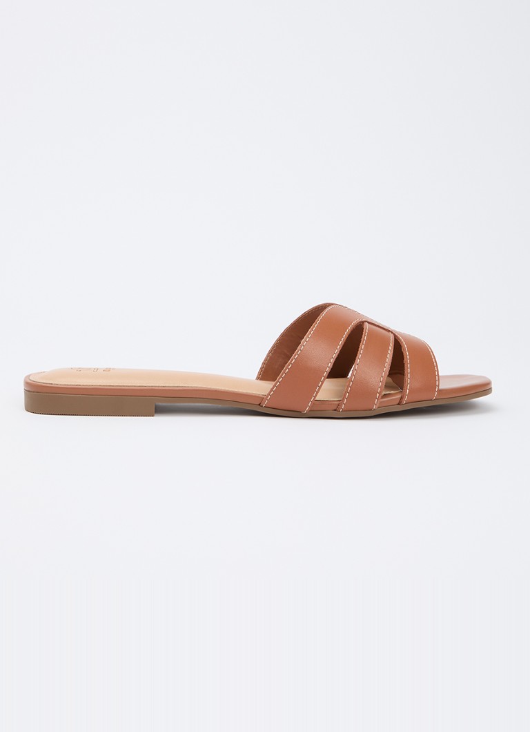 Dune London Dames Larrissa slipper van leer in de kleur Cognac
