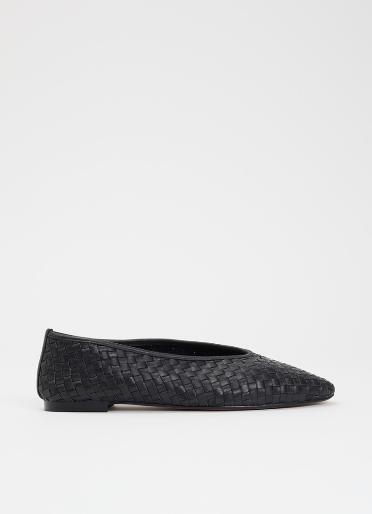 Dune London Dames Henlee ballerina van leer met gevlochten details in de kleur Zwart