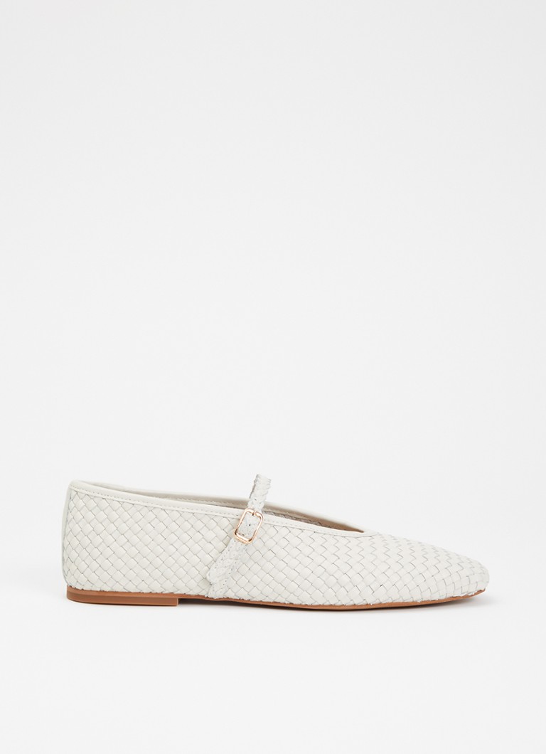Dune London Dames Wide Fit Headliner Mary Jane ballerina van leer in de kleur Gebroken wit