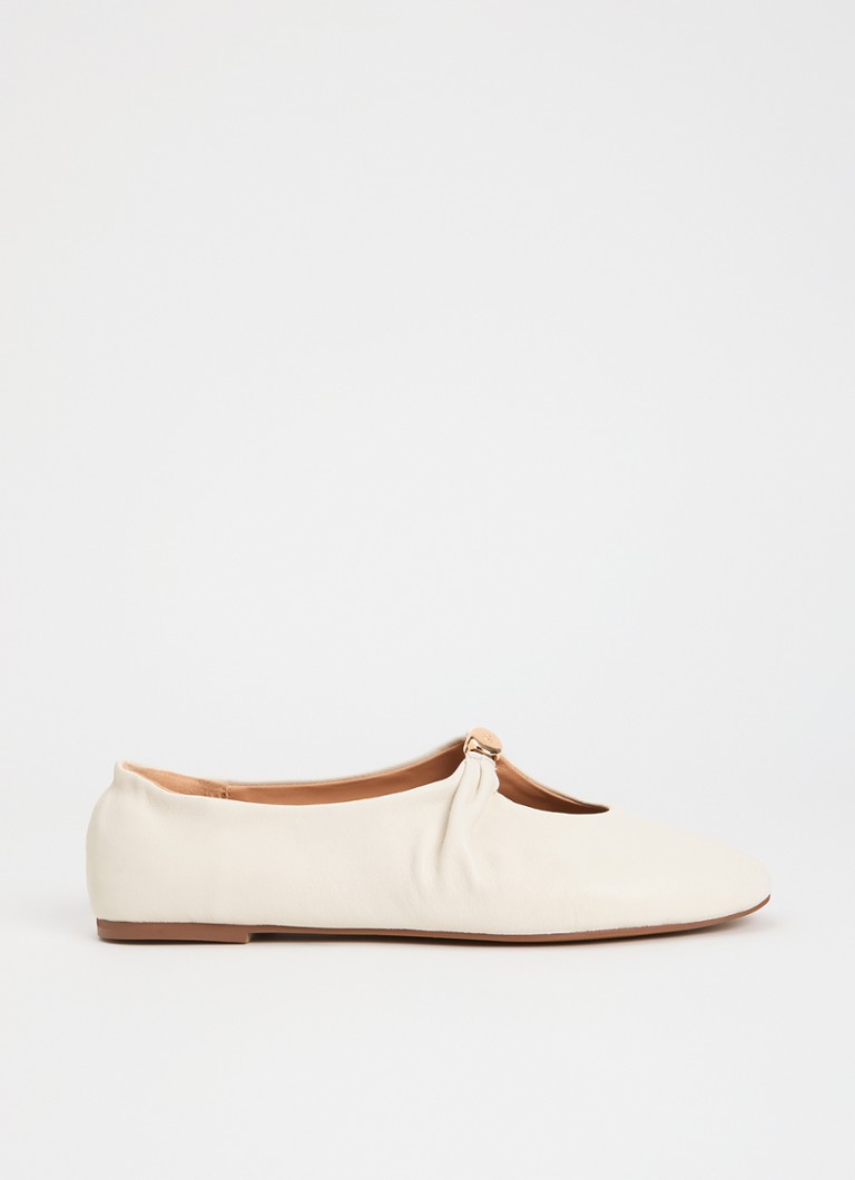 Dune London Dames Havella ballerina van leer in de kleur Gebroken wit