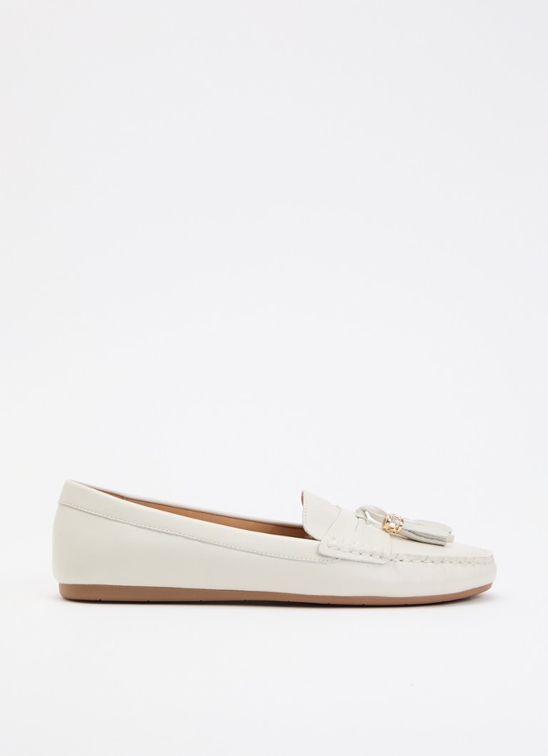 Dune London Dames Geen mocassin van leer met franjes in de kleur Gebroken wit