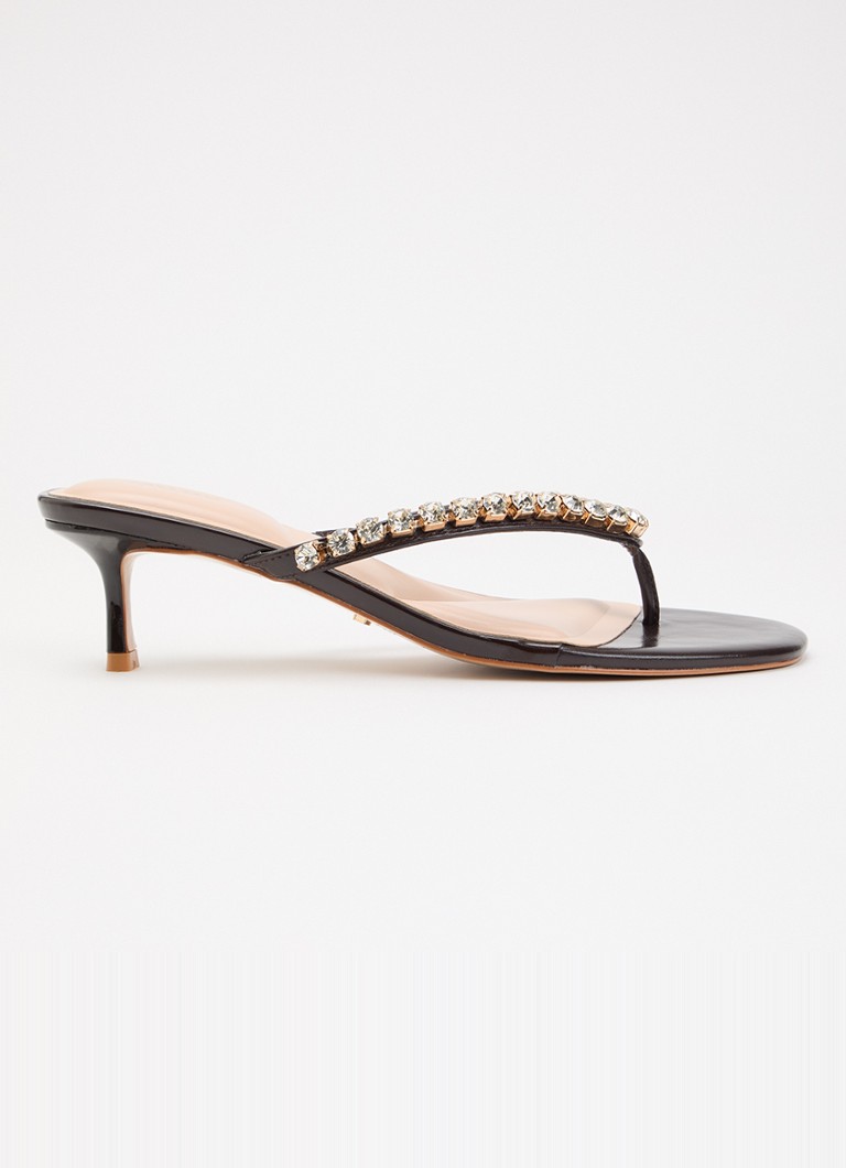 Dune London Dames Mimis sandalette van leer met strass in de kleur Donkerbruin