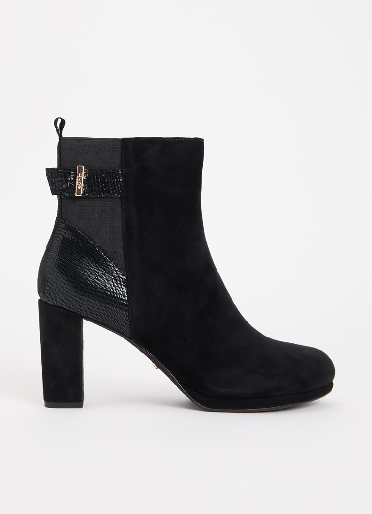 Dune London Dames Olens enkellaarsje van leer met suède details in de kleur Diepzwart