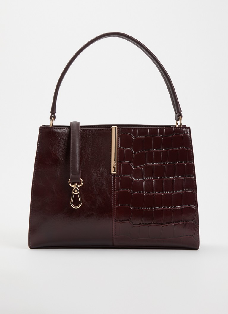 Dune London Dames Destined Medium handtas van leer met crocostructuur en details van suède in de kleur Aubergine