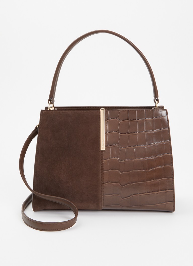 Dune London Dames Destined Medium handtas van leer met crocostructuur en details van suède in de kleur Chocoladebruin
