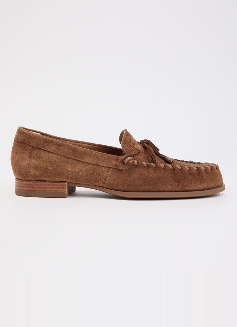 Unisa Dames Dalma loafer van suède met strikdetail in de kleur Cognac, maat: 36