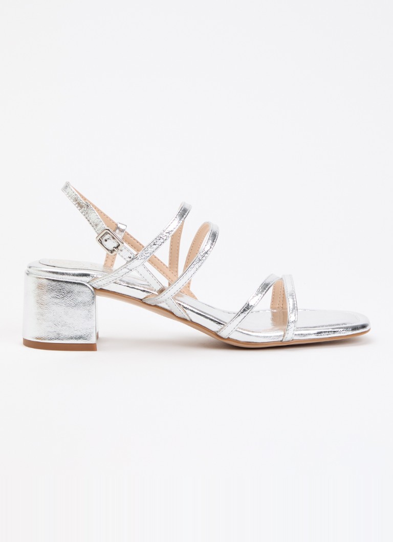 Unisa Dames Kalma sandalette van leer met metallic finish in de kleur Zilver, maat: 36
