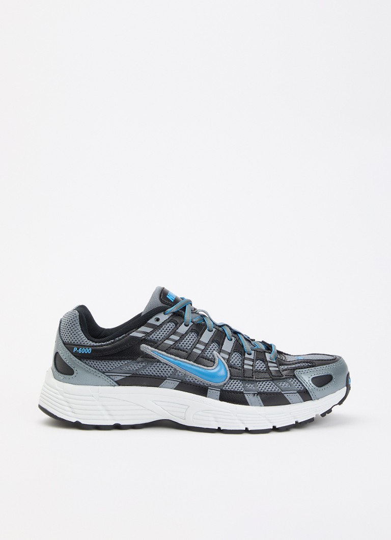 Nike Jongens P-6000 sneaker met leren details in de kleur Staalblauw, maat: 38