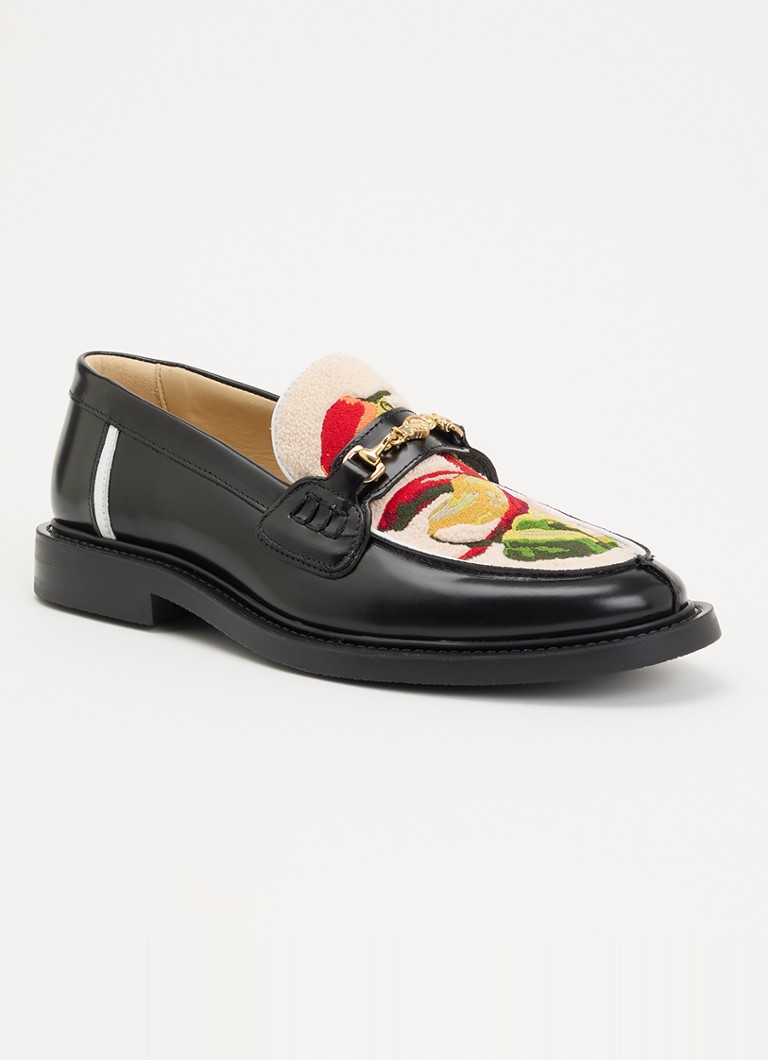 Filling Pieces Heren Pepper loafer van leer met borduring in de kleur Zwart, maat: 45