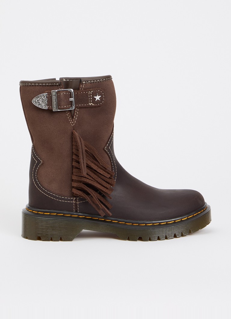 Dr. Martens Meisjes Genaya laars van leer met details van suède in de kleur Donkerbruin, maat: EU33