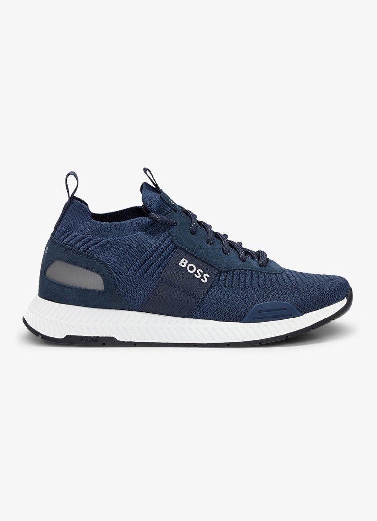 BOSS Heren Sneakers van verschillende materialen met gebreide bovenzijde en suède details in de kleur Donkerblauw