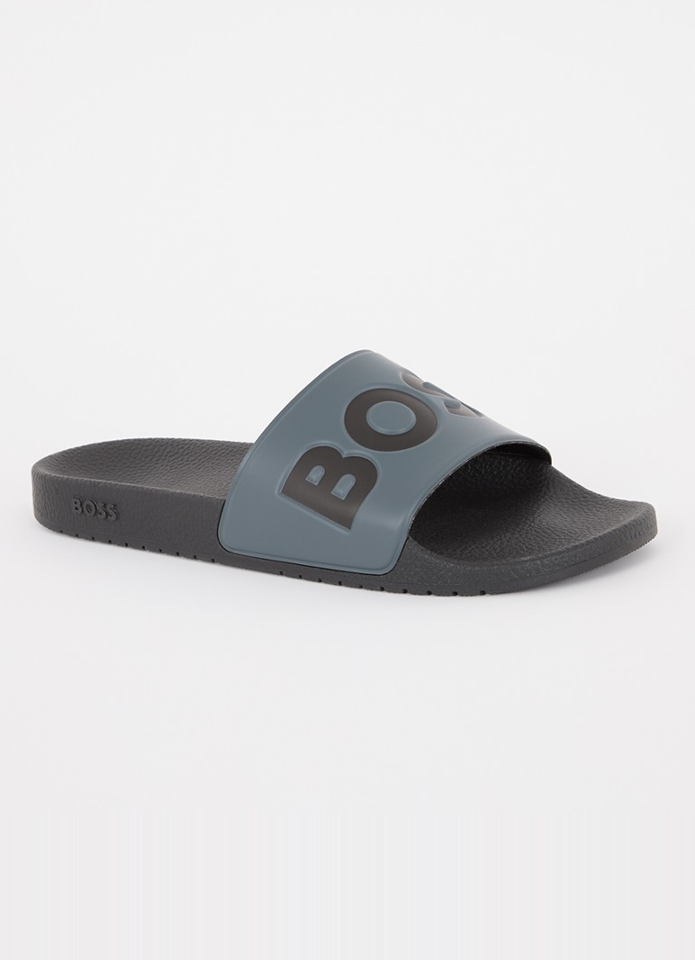 BOSS Heren Aryeh slipper met logo in de kleur Donkergrijs